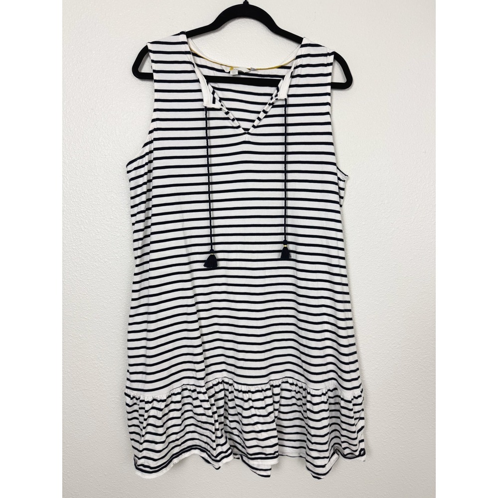 Boden Arabella Navy Blue White Striped Tassel Ruffle Dress US 16R